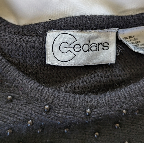 Vintage 80s Silk Angora Floral Beaded Sweater Black Pink Roses Whimsigoth Size M - Picture 4 of 11